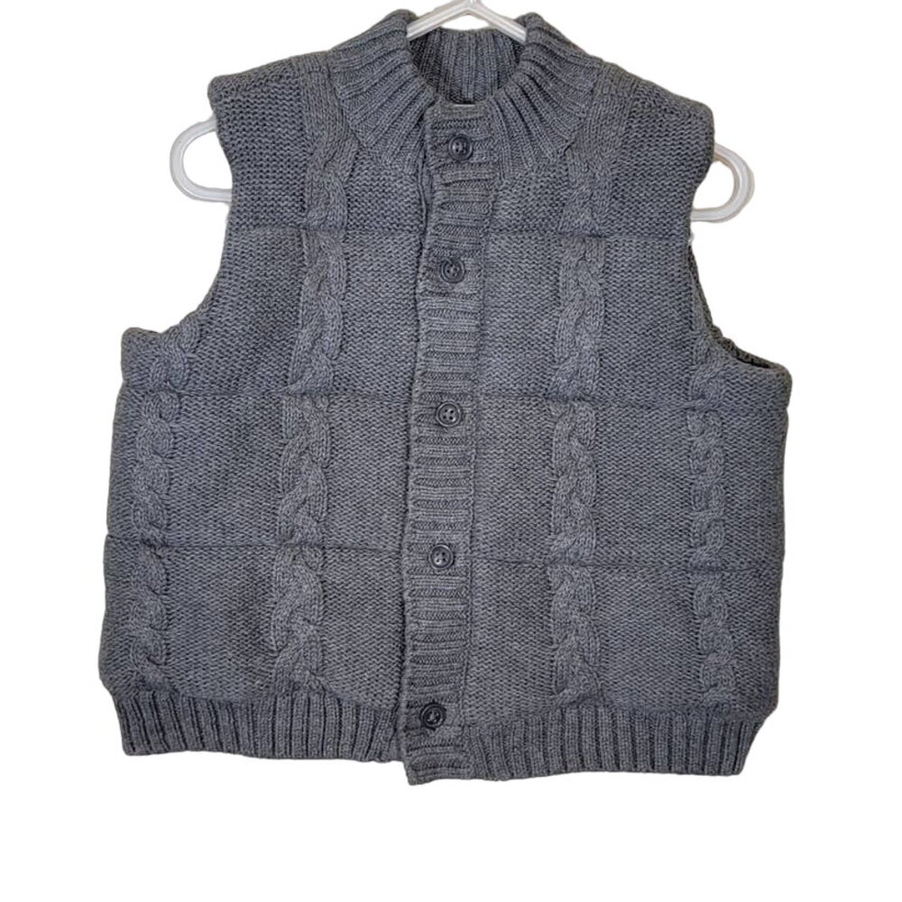 Janie & Jack Baby Unisex Cable Knit Puffy Sweater Vest Round Neck Gray SZ 12-18